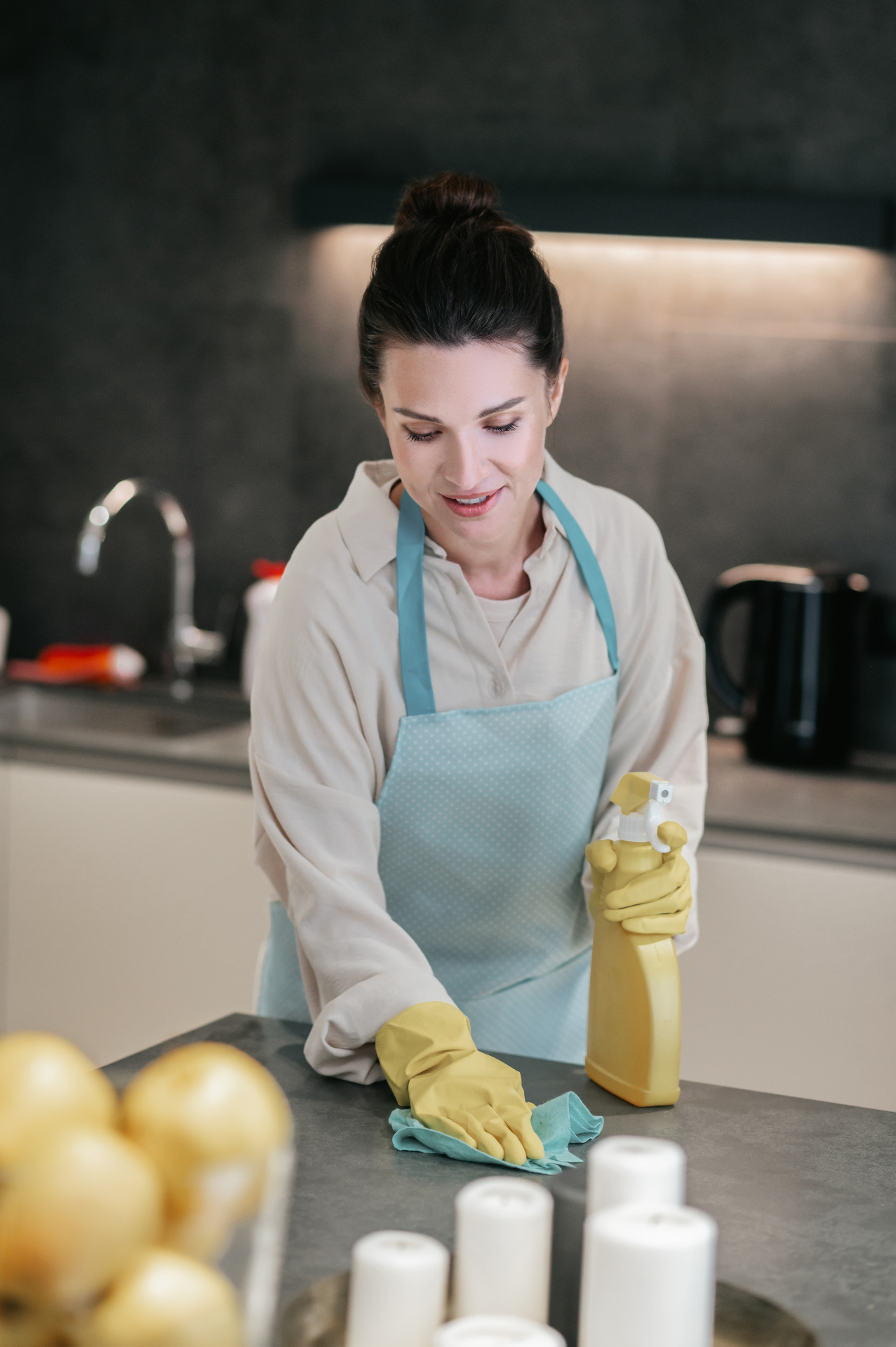 Wiping a marble counter